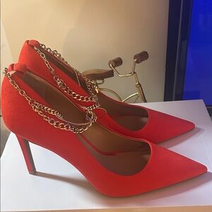 INC International Concepts Red Heels with Gold Chain Accent